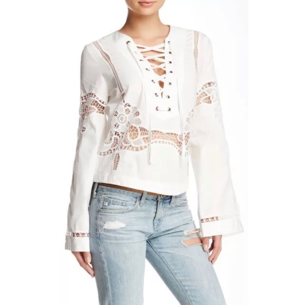 Free people bittersweet lace tie front blouse top